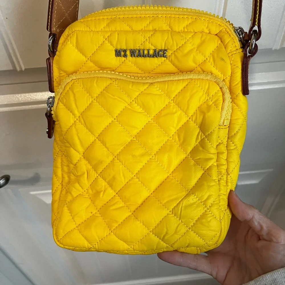 MZ Wallace Metro Quilted Nylon Crossbody Bag Bright Yellow - Picture 2 of 11